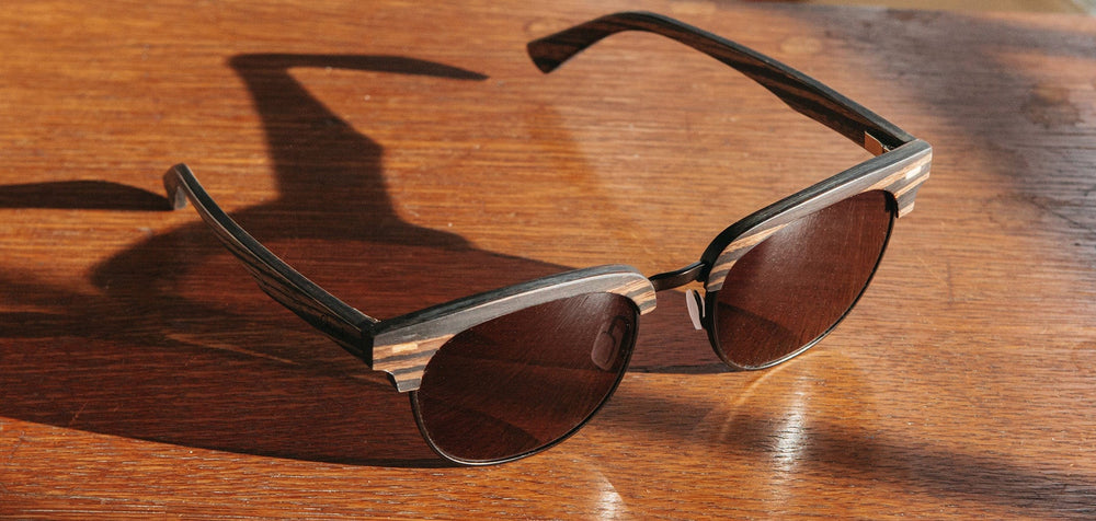 Striped Ebony*Grey + Striped Ebony*Grey Polarized | Shwood Eugene Wood Sunglasses Striped Ebony