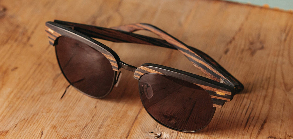 Striped Ebony*Grey + Striped Ebony*Grey Polarized | Shwood Eugene Wood Sunglasses Striped Ebony