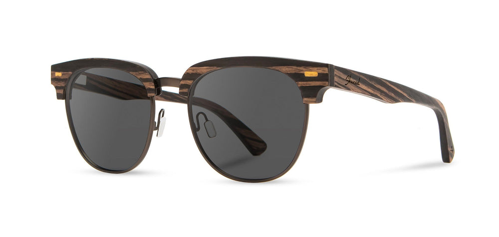 Striped Ebony*Grey + Striped Ebony*Grey Polarized | Shwood Eugene Wood Sunglasses Striped Ebony