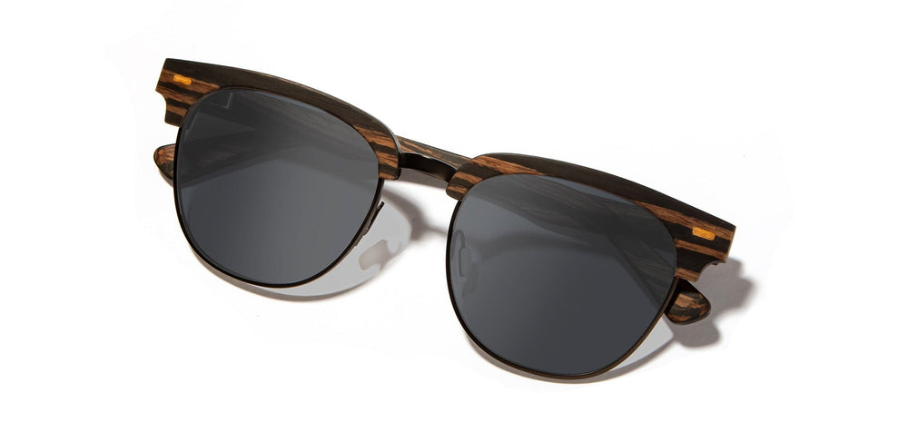 Striped Ebony*Grey + Striped Ebony*Grey Polarized | Shwood Eugene Wood Sunglasses Striped Ebony