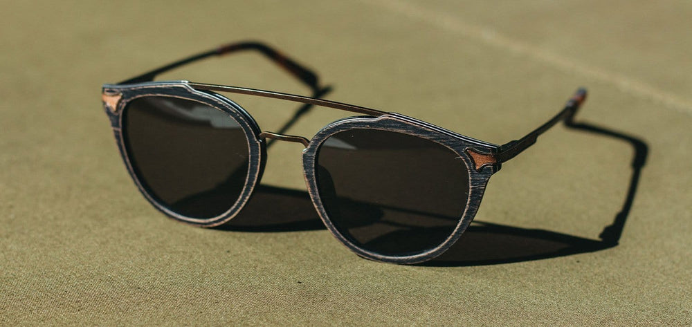 Distressed Dark Walnut*Grey + Distressed Dark Walnut*Grey Polarized | Shwood Kinsrow Wood Sunglasses