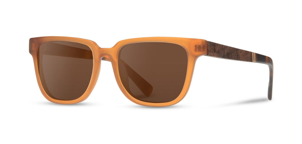 Matte Apricot*Elm Burl*Brown + Matte Apricot*Elm Burl*Brown Polarized | Shwood Prescott Acetate Sunglasses Matte Apricot